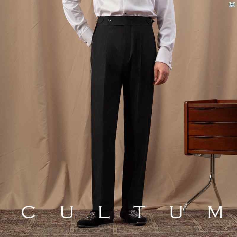 CULTUM スリムフィットノー アイロン タキシード ドレス シングル プリーツ パンツ メンズビジネス カジュアル サイド サテン 新郎 長ズボン