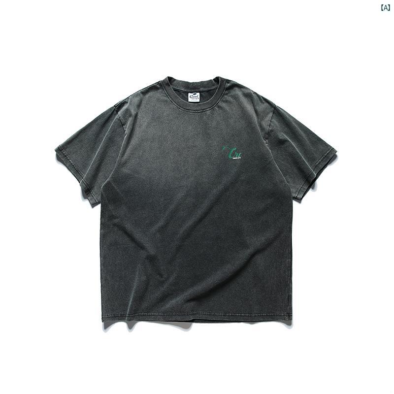 メンズ　コーデ　ファッション　春　秋　夏 zlmeet 男女同 夏たり 半袖 ウォッシュ 加工 ダメージ レトロ プリント Tシャツ