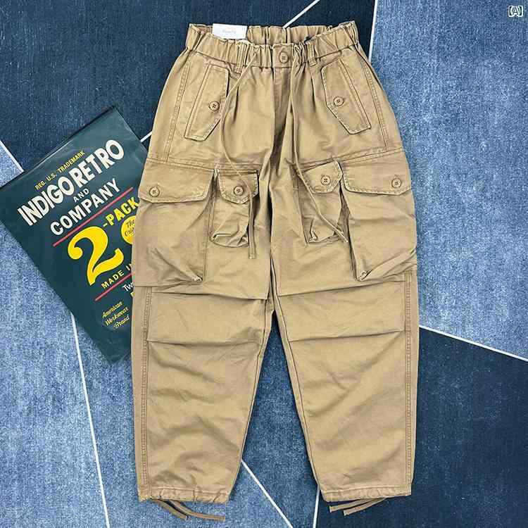 メンズ　ファッション　オシャレ　カジュアル　男性 アメリカン レトロ マルチ ポケット オーバー オール 男性用 シティ ボーイ 春秋 ストレート パンツ 和風