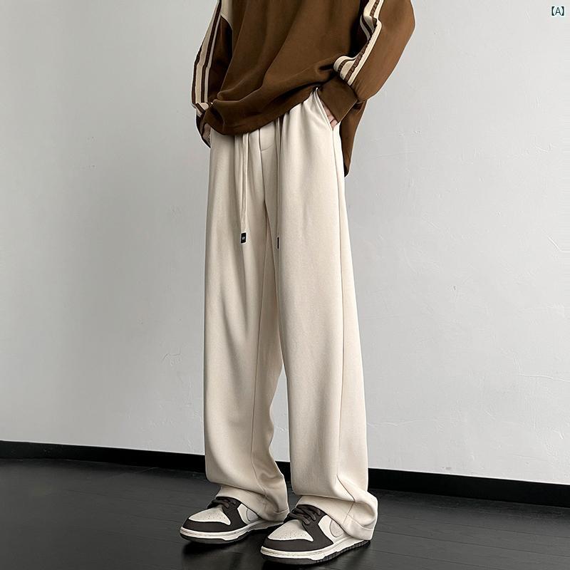 メンズ　ファッション　コーデ　男性　オシャレ 男性用 たり カジュアル ワイド レッグ パンツ メンズ ティーンエイジャー用 春秋 ストレート フロア レングス ハイエンド 無地
