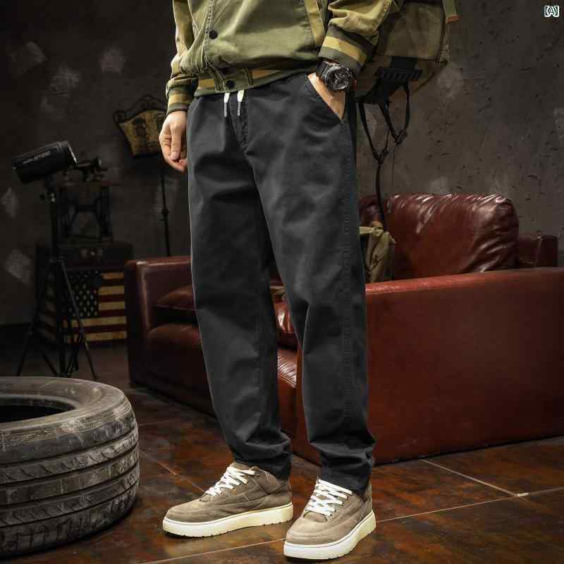 メンズ　ファッショオン　オシャレ　カジュアル　男性 レト ロー カジュアル パンツ メンズ ストレート 秋 シンプル 快適 ブラック ワークパンツ