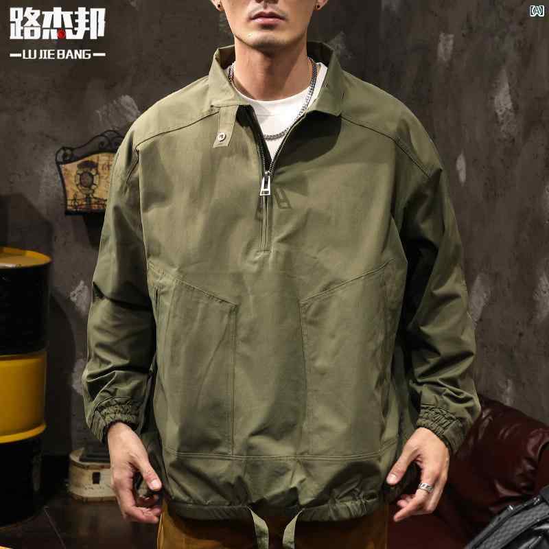メンズ　ファッショオン　オシャレ　カジュアル　男性 防風 防水 生地 アメリカン レトロ プルオーバー ベースボール カラー ジャケット メンズ 春秋