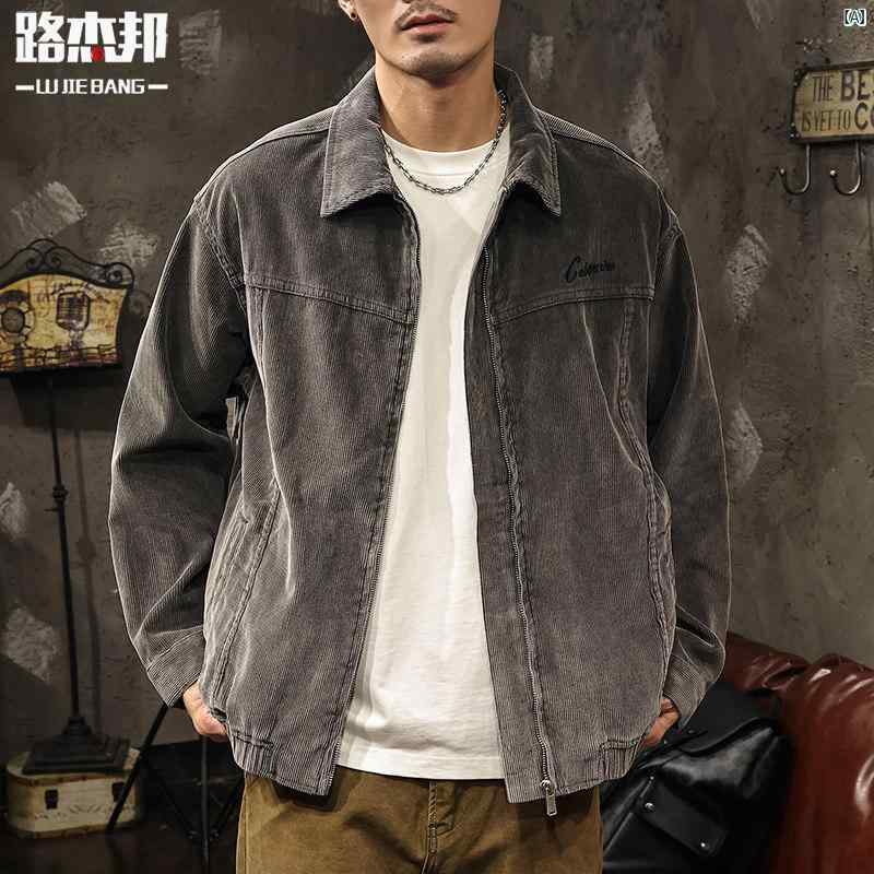 メンズ　ファッショオン　オシャレ　カジュアル　男性 アメリカン レトロ 質感 ハリントン コーデュロイ デニムジャケット 男性用 秋　冬 アウター