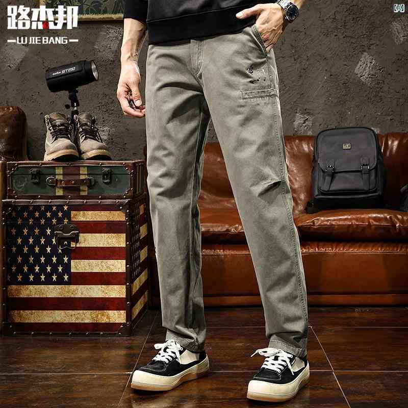 メンズ　ファッショオン　オシャレ　カジュアル　男性 秋 男性用 アメリカン レトロ ヘビーデューティ ワークパンツ ストレート 耐久性 ウエスト コットン ワイド レッグ カジュアル パンツ