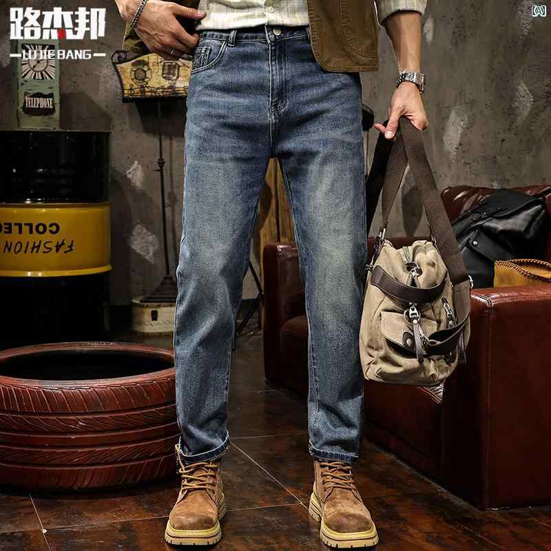 メンズ　ファッショオン　オシャレ　カジュアル　男性 アメリカン レトロ ジーンズ メンズ ストレート メンズパンツ 秋 ウォッシュ ストレッチ カジュアル ロング パンツ