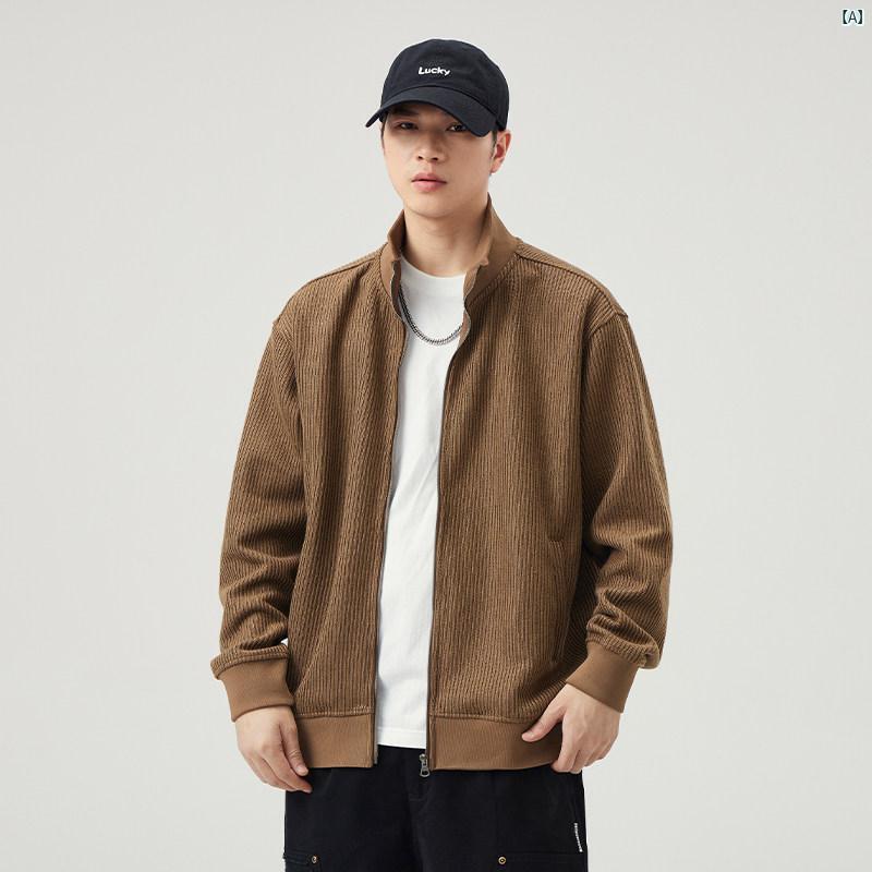 メンズ ファッション オシャレ カジュアル 男性 春秋 アメリカ 高級 ジッパー ニット ジャケット カーディガン 通勤用 大きいサイズ スタンドカラー セーター