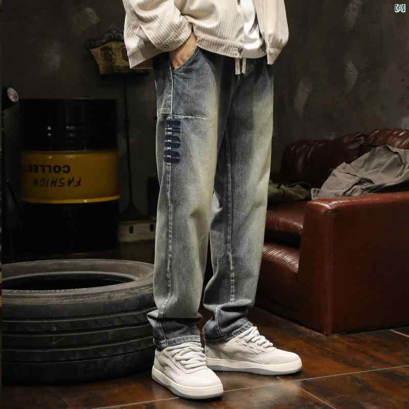 メンズ ファッショオン オシャレ カジュアル 男性 秋 冬 男性用 オーバー サイズ デニムロングパンツ ストレート カジュアル アメリカン ストリート レトロ