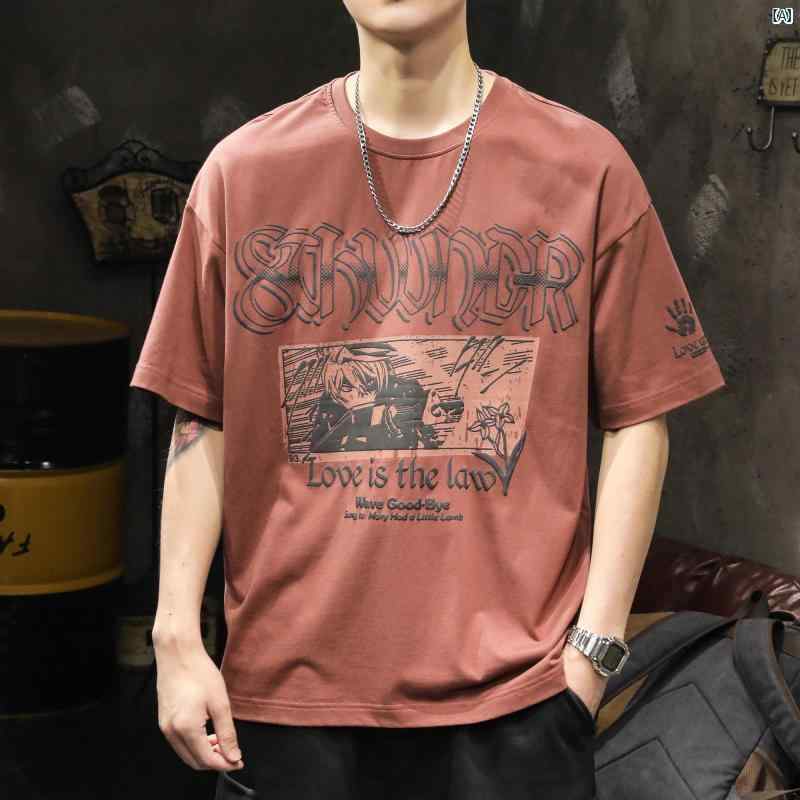メンズ　ファッショオン　オシャレ　カジュアル　男性 アメリカン ヘビーウェイト 半袖 Tシャツ 夏 アニメ プリント コットン ストリート イン ラウンドネック トップ