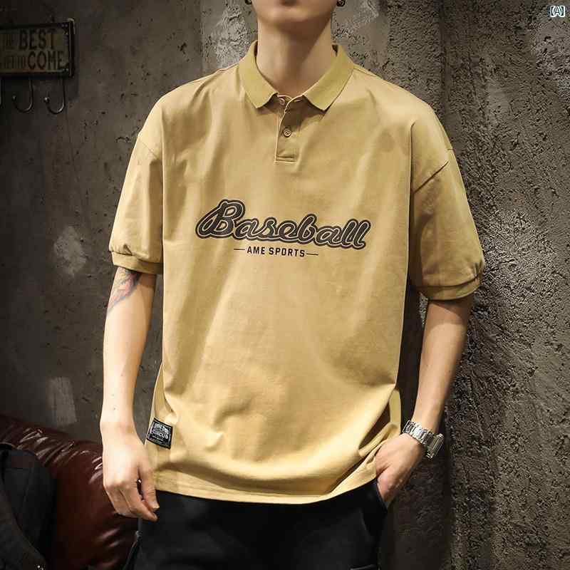 メンズ　ファッショオン　オシャレ　カジュアル　男性 カーキ ポロシャツ 半袖 Tシャツ 夏 0グラム 厚手 コットンプリント