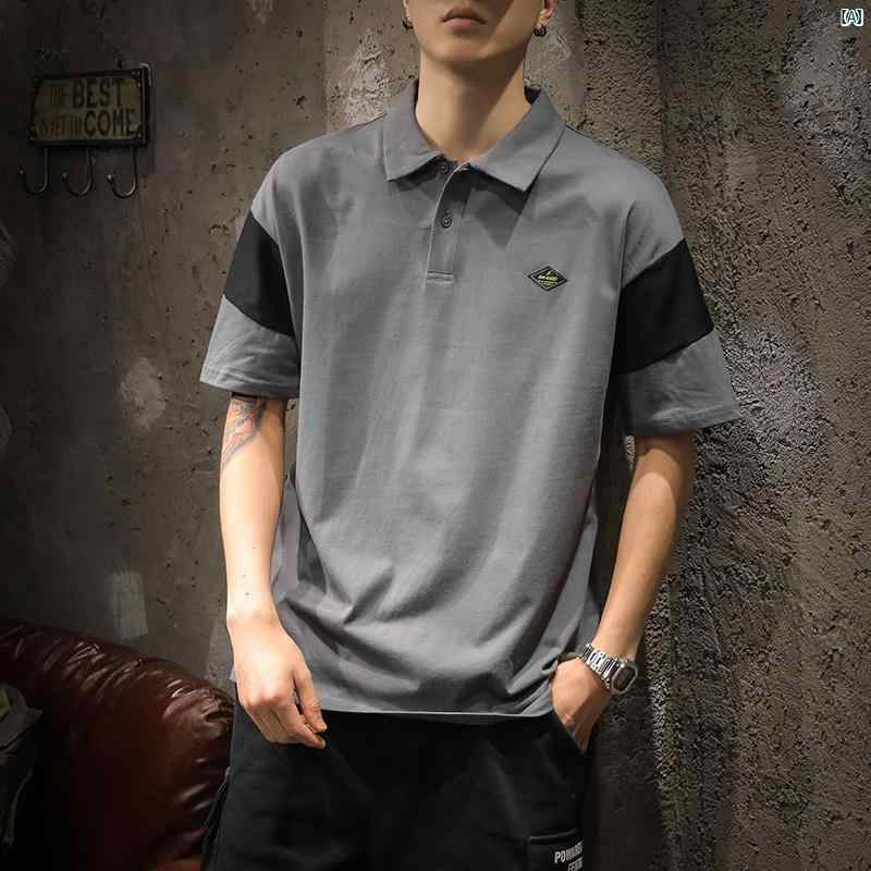 メンズ ファッショオン オシャレ 心地好い 成人男性 アメリカン レトロ  スプライシング 半袖 スポーツシャツ 夏時 プルオーバー