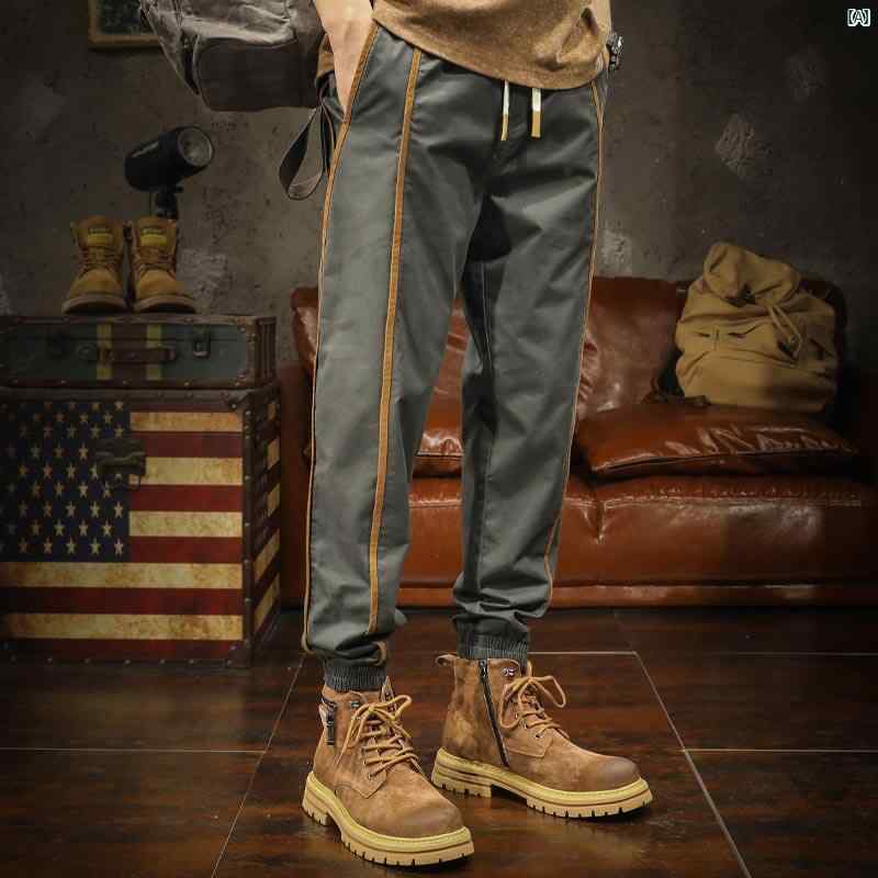 メンズ　ファッショオン　オシャレ　カジュアル　男性 アメリカ 品質 男性用 ストライプ オーバー オール 秋 レギンス 製 コットン ロング パンツ