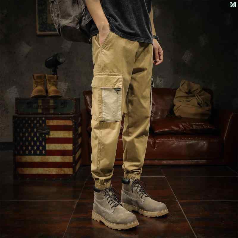 メンズ　ファッショオン　オシャレ　カジュアル　男性 欧米 オーバー オール ストリート たり 大きいサイズ 秋 パンツ マルチ ポケット ステッチ レギンス