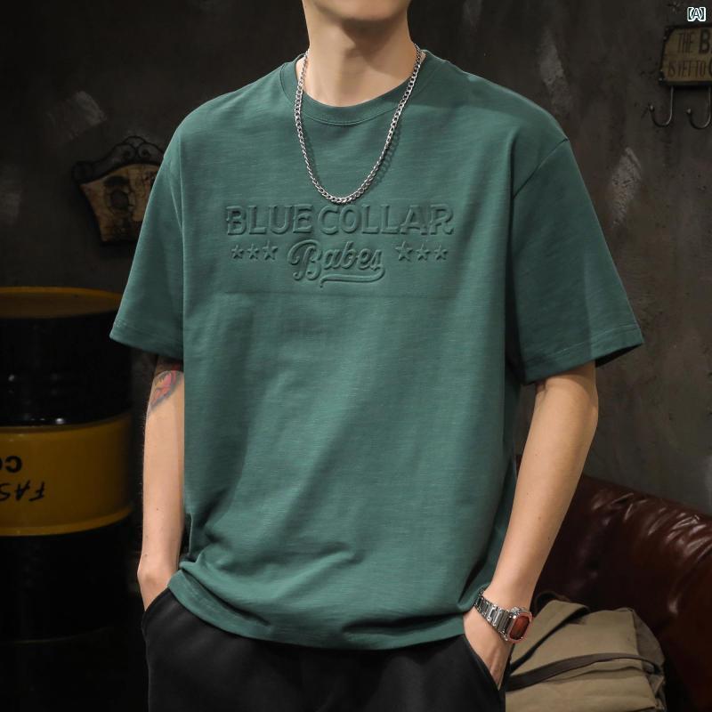 メンズ　ファッショオン　オシャレ　カジュアル　男性 アメリカン ヘビーウェイト Tシャツ 半袖 夏 ファッション 刻印 立体 ラウンドネック たり 大きいサイズ コットン