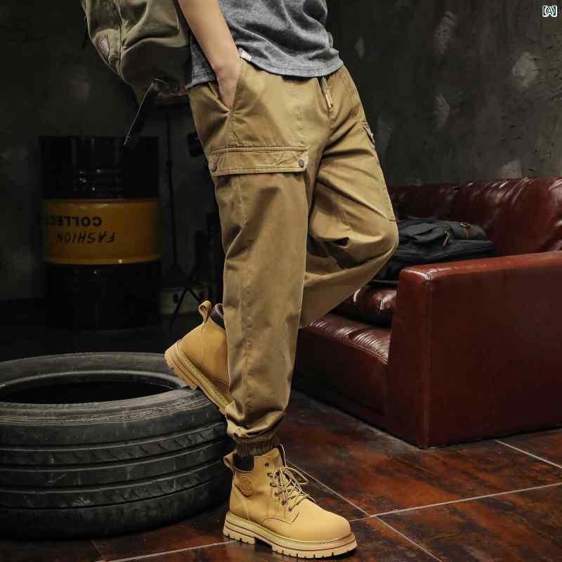 メンズ　ファッショオン　オシャレ　カジュアル　男性 英国 ヤッピー オーバー オール 春秋 コットン フット ロック オートバイ ライディング パンツ