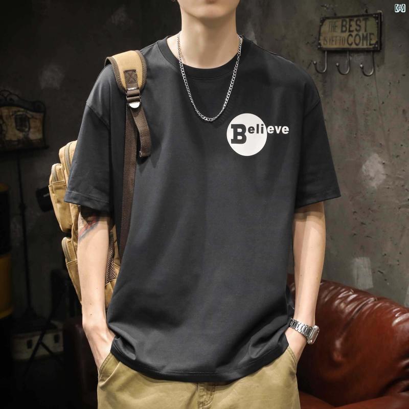 メンズ　ファッショオン　オシャレ　カジュアル　男性 Believe プリント 半袖 Tシャツ たり 大きいサイズ 夏 シンプル アメカジ 五分袖 ラウンドネック