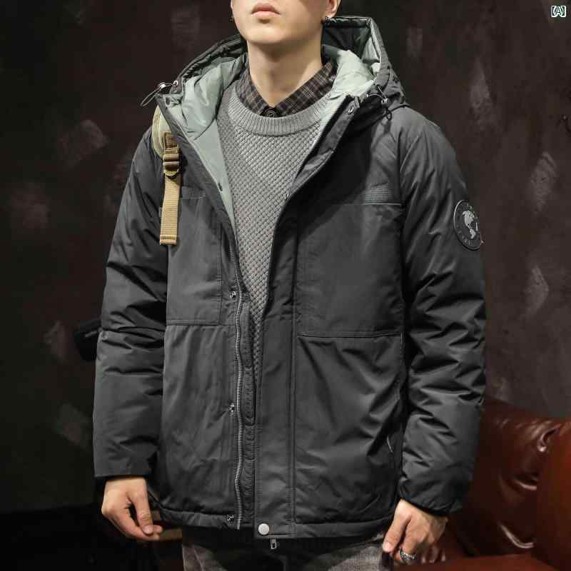 メンズ　ファッショオン　オシャレ　カジュアル　男性 ホワイトダックダウン ジャケット ショート コットン パッド 秋　冬 裏起毛 厚く 暖かい