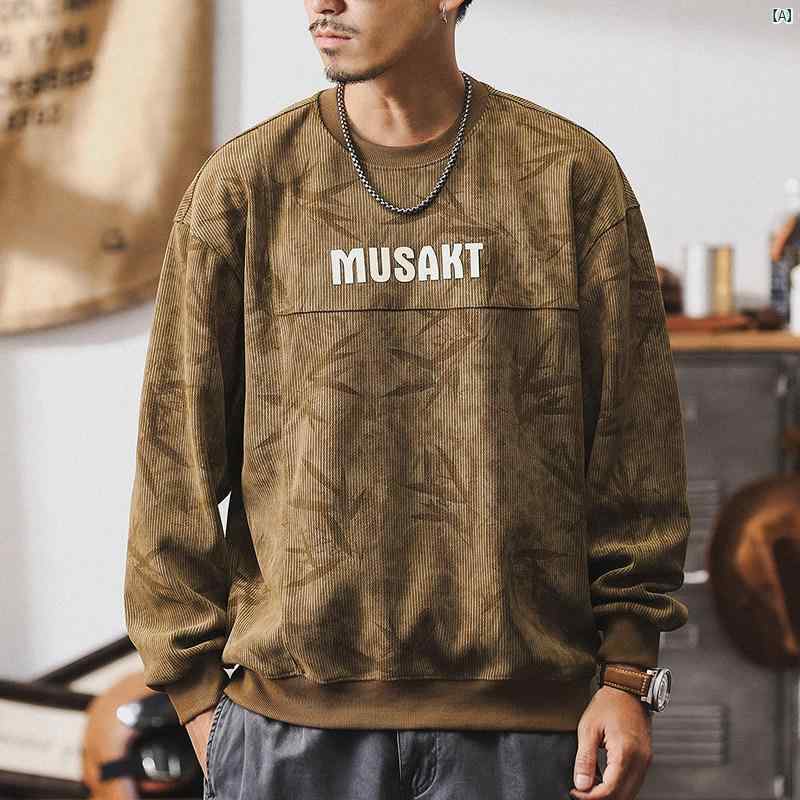 メンズ　カジュアル　男性　オシャレ アメリカン レトロ 厚手 スウェットシャツ 秋服 ストライプ テクスチャー プリント 染色 カジュアル トップス 7,894円