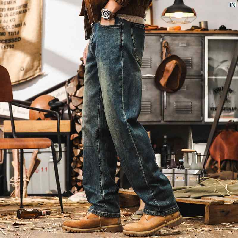 メンズ　カジュアル　男性　オシャレ アメリカン クラシック レトロ ヘビーウェイト ジーンズ 秋 ストレート ヘビーデューティー ウォッシュ カジュアル パンツ 7,380円
