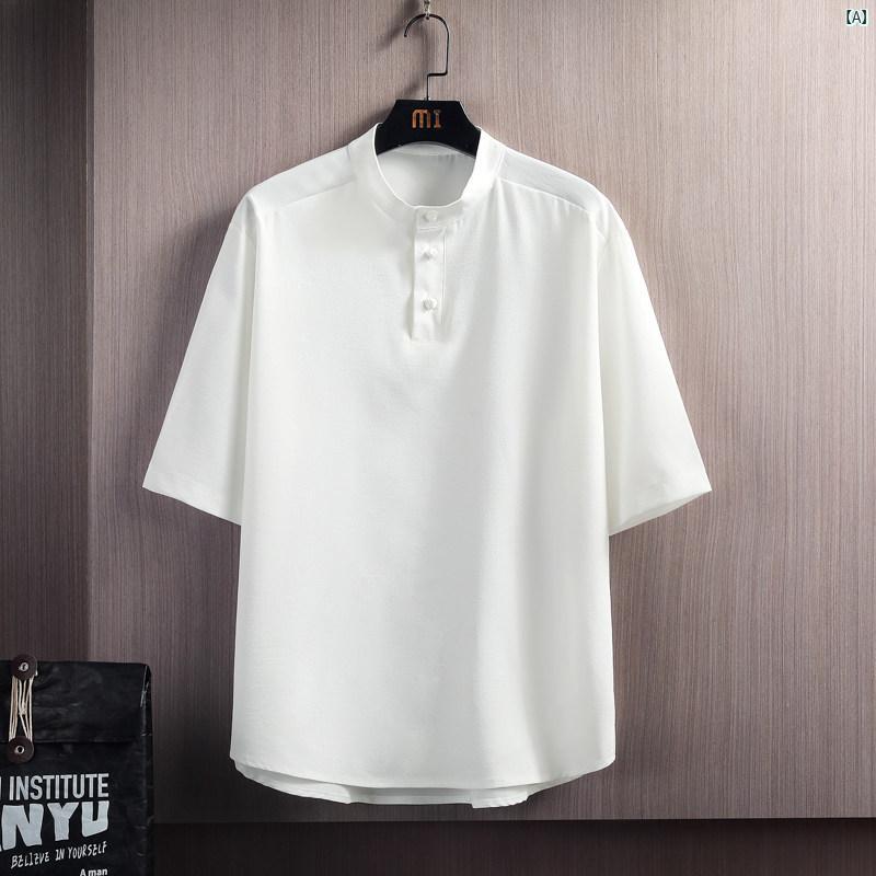 メンズ　ファッショオン　オシャレ　カジュアル　男性 夏 冷感 ポロシャツ 無地 リネン 半袖 Tシャツ トップ 服