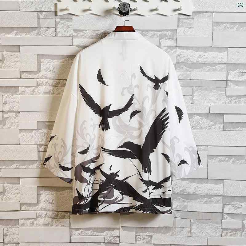 メンズ ファッショオン オシャレ カジュアル 男性 レトロ 韓服 冷感 七分袖 シャツ 半袖 中華風 鶴 日焼け防止 ジャケット