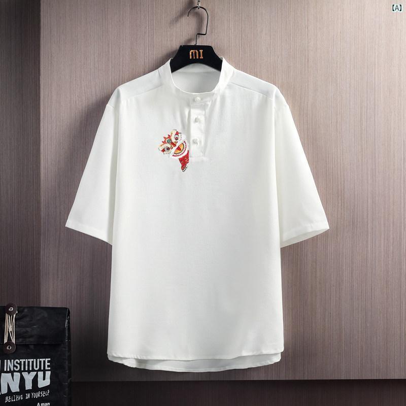メンズ　ファッショオン　オシャレ　カジュアル　男性 冷感 七分袖 Tシャツ たり リネン 半袖 中華風 大きいサイズ コットン 麻 通気性 涼しい トップス