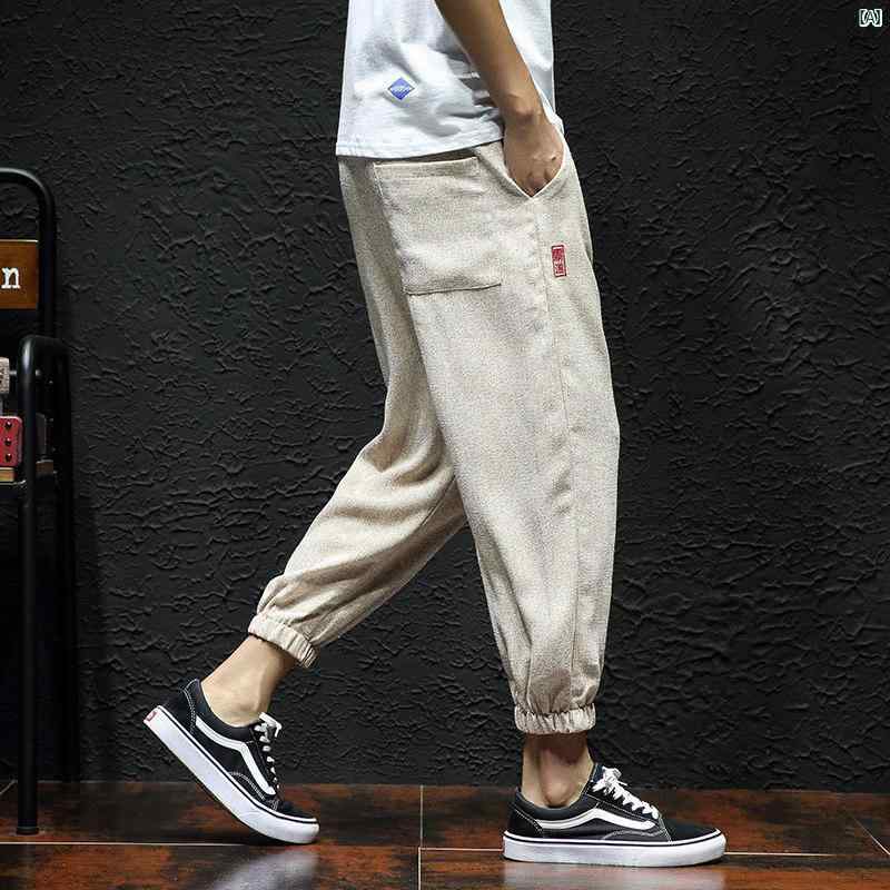 メンズ　ファッショオン　オシャレ　カジュアル　男性 コットン 麻 九分丈 パンツ チャイナ 風 夏 薄手 大きいサイズたり 快適 クロップド