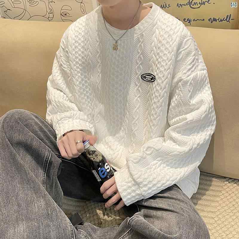 メンズ ファッショオン オシャレ カジュアル 男性 ラウンドネック スウェットシャツ 男性 春 新 ソリッドカラー イン ワッフル トップ ジャケット