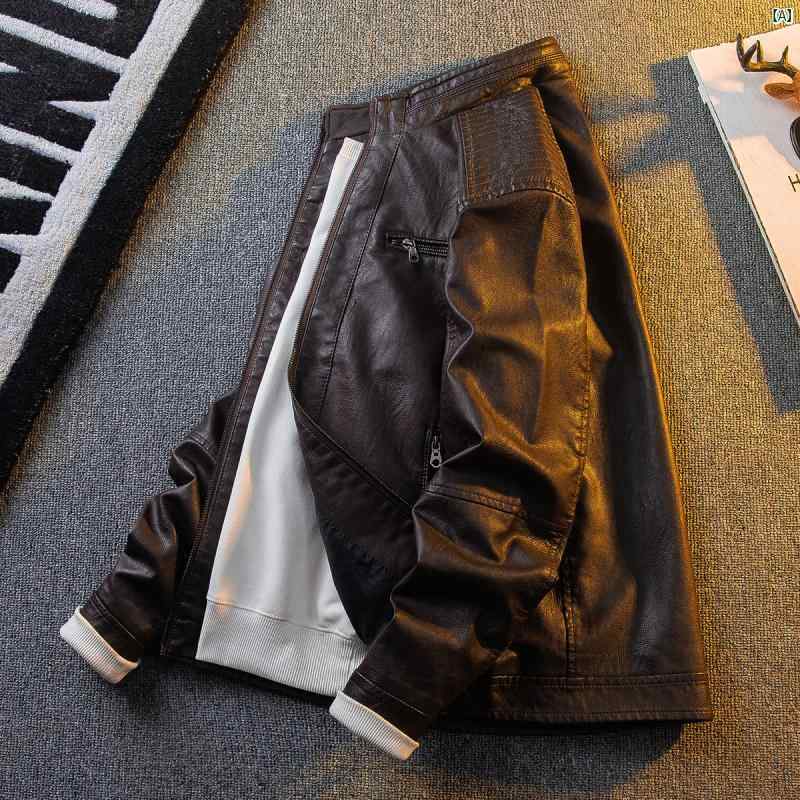 メンズ ファッショオン オシャレ カジュアル 男性 アメリカン レトロ ショート スタンドカラー PU レザージャケット メンズ 冬 ベルベット 厚手 オートバイ ジャケット