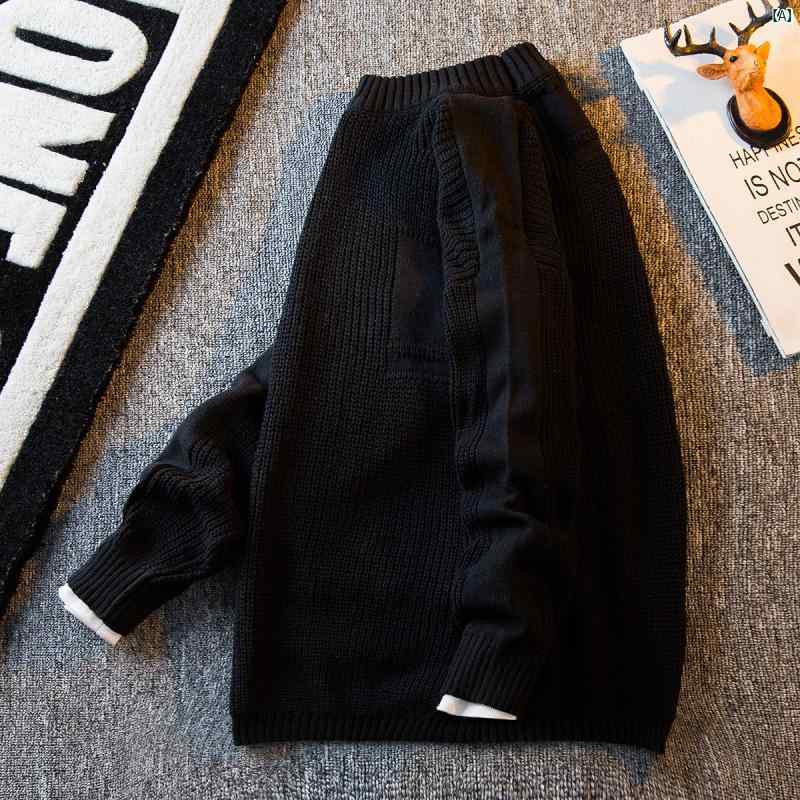 メンズ ファッショオン オシャレ カジュアル 男性 レトロ クルー ネック セーター 冬用 メンズ ティーンエイジャー 怠け者 ハイエンド 太い ライン ニット