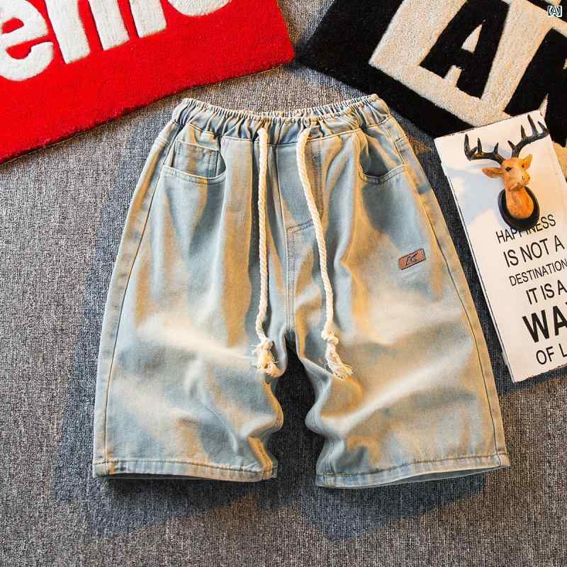 メンズ　ファッショオン　オシャレ　カジュアル　男性 HPCP 太い ロープ ラベル デニムショートパンツ 夏 五分丈 パンツ カジュアル ミッド