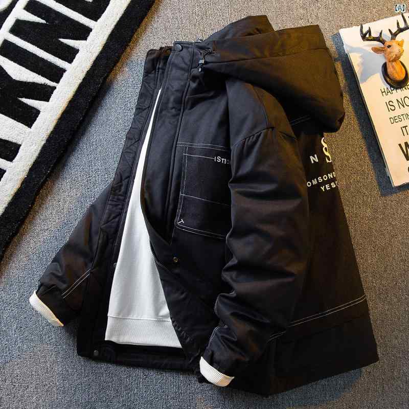メンズ　ファッショオン　オシャレ　カジュアル　男性 HPCP 重い 冬 厚手 スプライシング パーカー ダウン ジャケット フード付き 暖かい ワークジャケット
