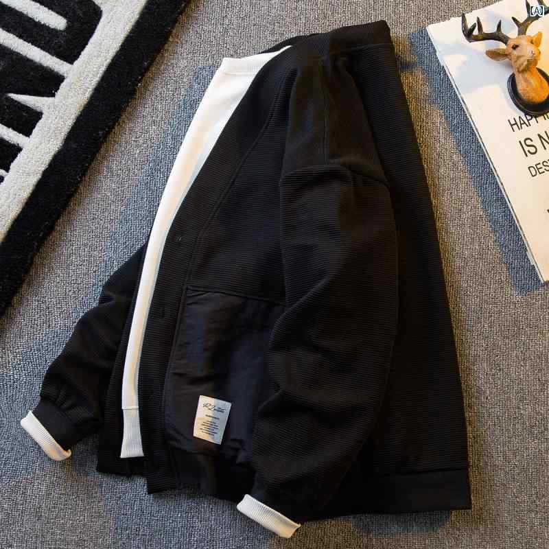 メンズ　ファッショオン　オシャレ　カジュアル　男性 HPCP ツイル ニット ジッパー カーディガン スウェットシャツ ジャケット 秋 ステッチ Vネック セーター