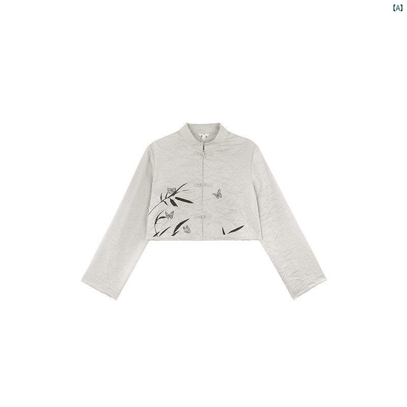 レディース　レディース　ファッション　オシャレ　　モダン　海外風 レトロ 中華風 プリント ショート コート レディース 秋 ハイウエスト トップ
