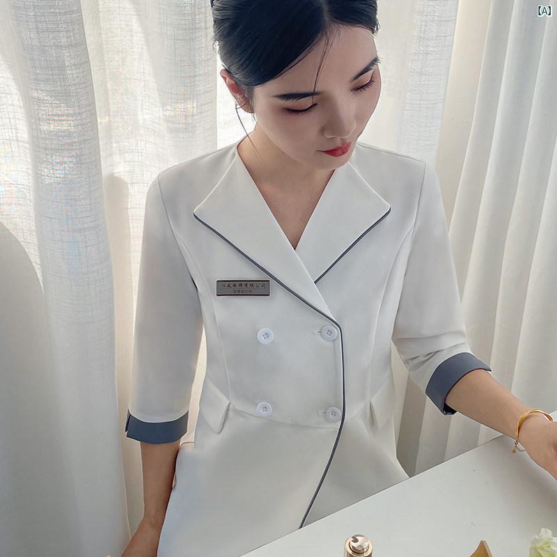 レディース チュニック　オシャレ　仕事着　かわいい ハイエンド 半 永久 韓国 ホワイト 衣 タトゥー アーティスト 美容師 看護 師 レディース スリム 薬局 健康 オーバー オール