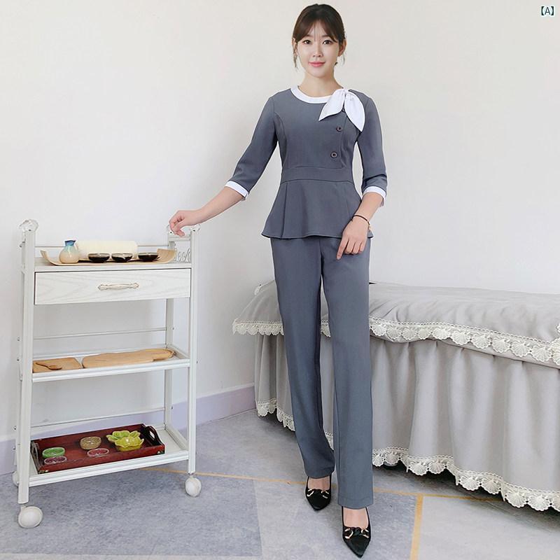 レディース チュニック　オシャレ　仕事着　かわいい 足 浴 技術者 作業着 理学 療法 健康 クラブ 茶屋 耳 かき 美容師 美容室 スーツ レディース 秋