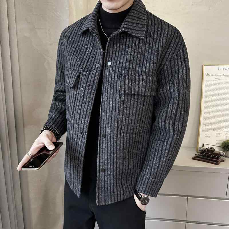 ジャケット メンズ 秋冬 ウール コート アウター ダブルフェイス 羊毛 カジュアル シャツカラー 襟付き 紳士服 男性用 防寒 暖かい 軽い 軽量 ミドル丈 トップス 通勤 ビジネス 仕事 普段使い 休日 上着 高級感 グレー｜プライムズ商店