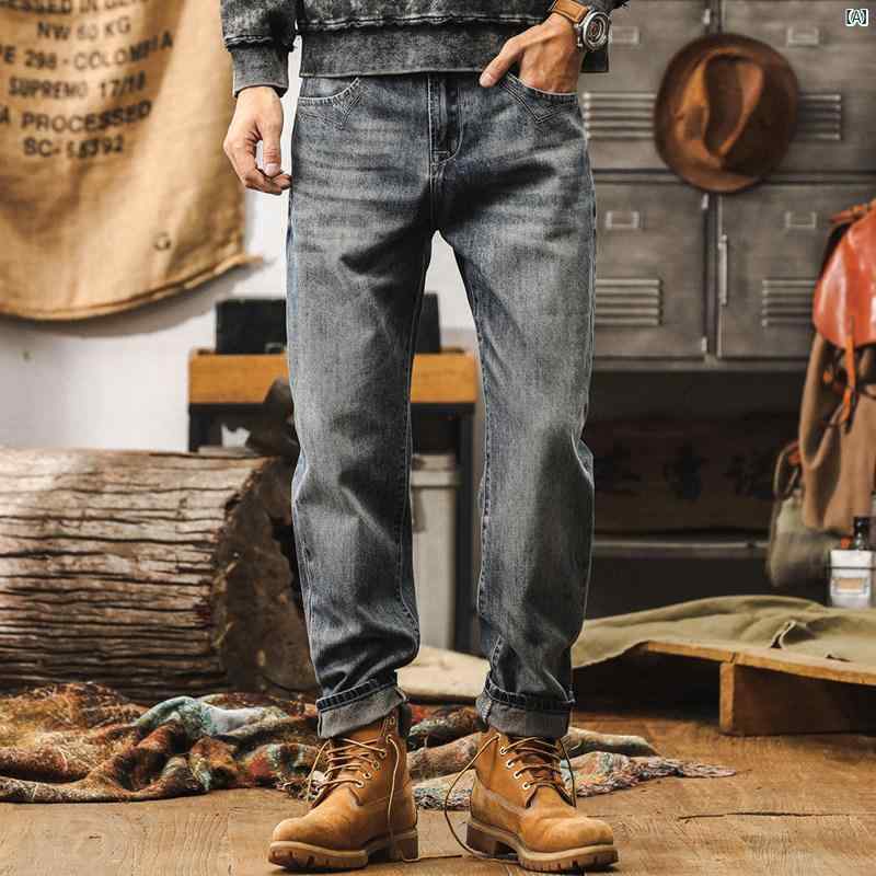 メンズ カジュアル 男性 オシャレ ジェイ レノ アメリカン クラシック レトロ ジーンズ 秋 ストレート ストーンウォッシュ カジュアル パンツ