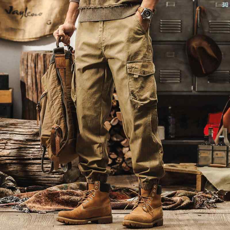 メンズ　カジュアル　男性　オシャレ アメリカン レトロ カーキ オーバー オール 秋 レギンス ストレート カジュアル パンツ