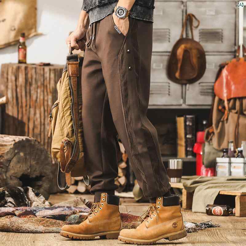 メンズ　カジュアル　男性　オシャレ アメリカン レトロ ハイエンド エア レイヤー 抗 シワ カジュアル パンツ 男性用 秋　冬 裏起毛 スポーツ