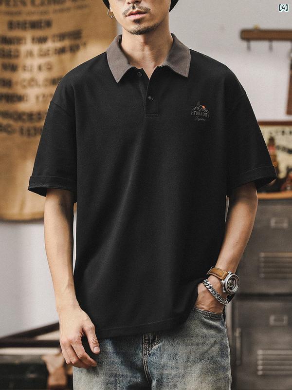 メンズ　カジュアル　男性　オシャレ ジェイ レノ 夏 ポロシャツ メンズ 半袖 Tシャツ マウンテン 刺繍 トップ