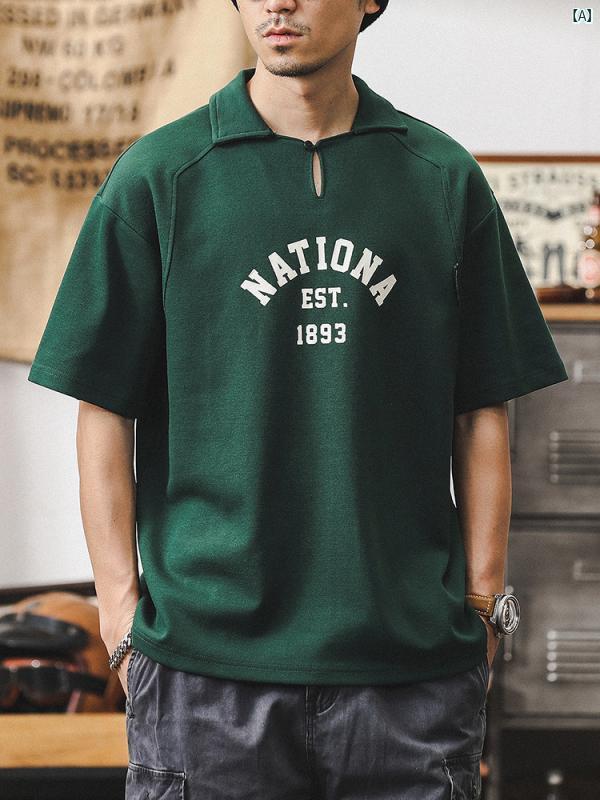 メンズ 心地好い 成人男性 オシャレ 半袖 メンズ 夏 プルオーバー 流行り物 とっ始め アメカジ スポーツシャツ