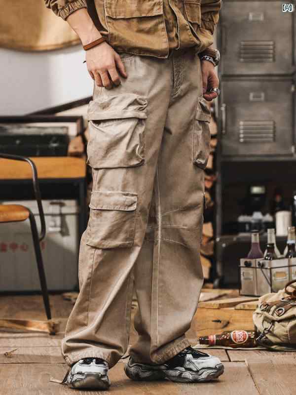 メンズ　カジュアル　男性　オシャレ アメリカ 汚れ 染め 300 グラム ヘビーウェイト オーバー オール メンズ ストレート マルチ ポケット メンズカジュアル パンツ