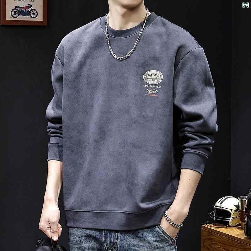 メンズ　男性　メンズファッション　オシャレ　カジュアル ヘビー プリント ベルベット スウェットシャツ メンズ 秋　冬 長袖 大きめ サイズ 服 春