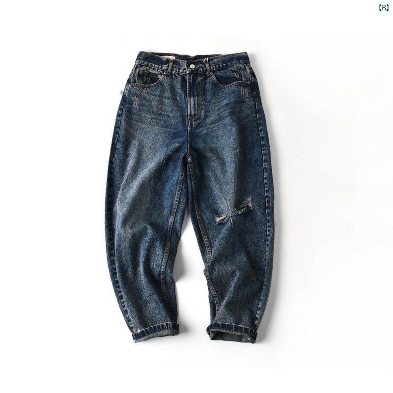 メンズ 男性 メンズファッション オシャレ カジュアル コットン ウォッシュ 加工 ダメージ ワイド レッグ テーパード カジュアル ジーンズ 男性用 春 0903