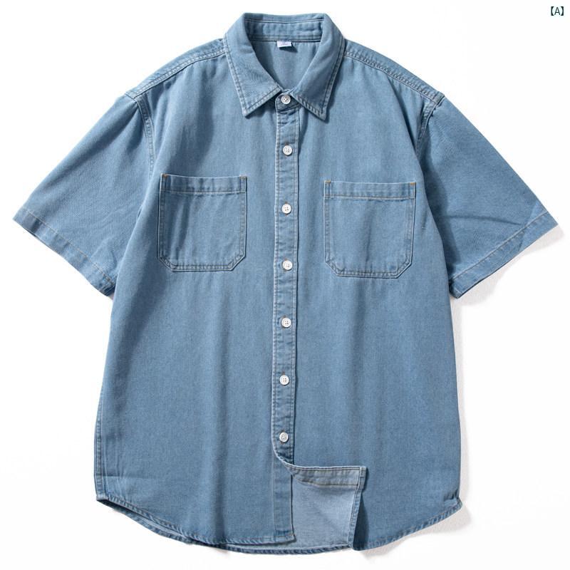 メンズ ファッション 男性用 カジュアル オシャレ デニム 半袖 シャツ メンズ 夏 レトロ ワークウェア トップ