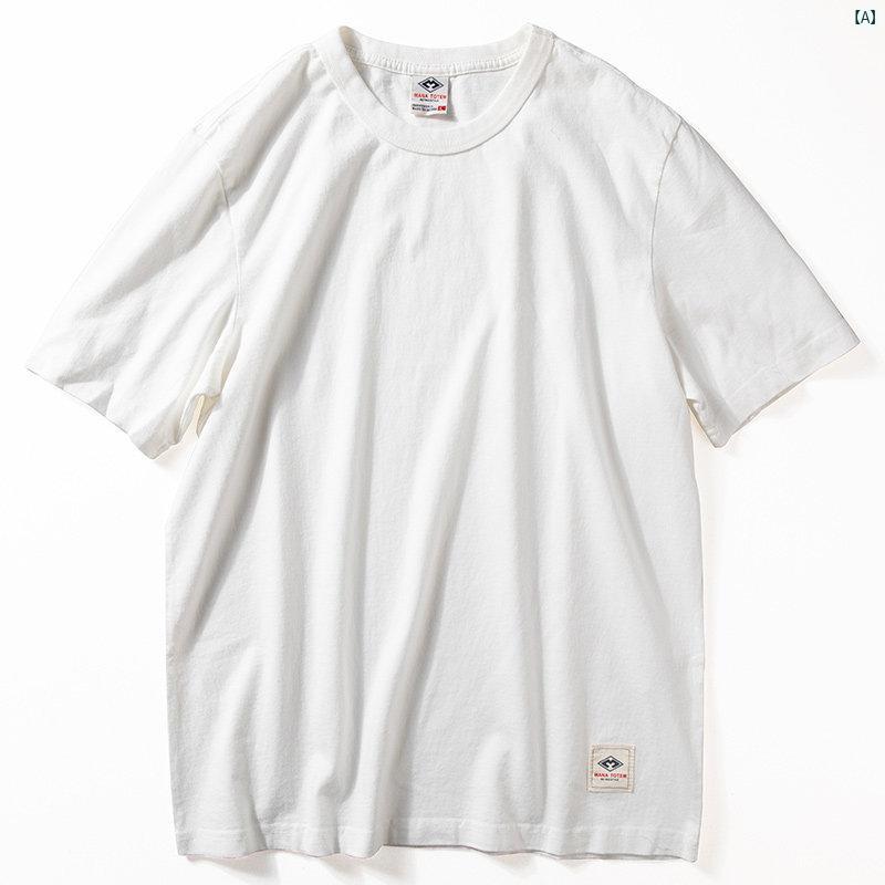 メンズ　ファッション　男性用　カジュアル　オシャレ 半袖 Tシャツ メンズ 夏 シンプル 無地 レトロ ボトム アメカジ 快適 ラウンドネック コットン T