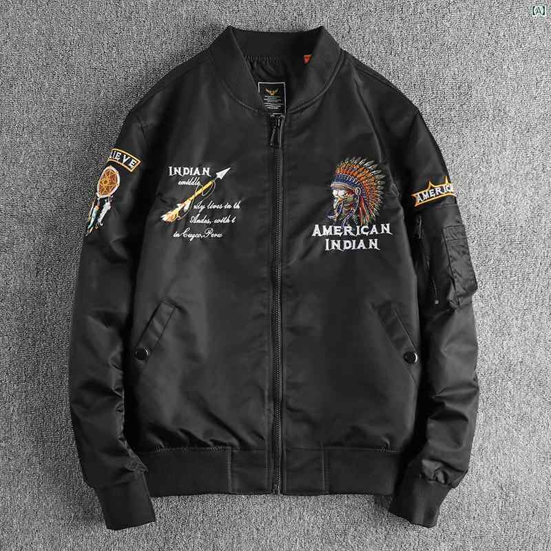 メンズ　メンズファッション　ファッション　男性用　オシャレ 普通 厚さ 秋 インディアン 刺繍 アメリカン ボン バー ジャケット メンズ スタジャン