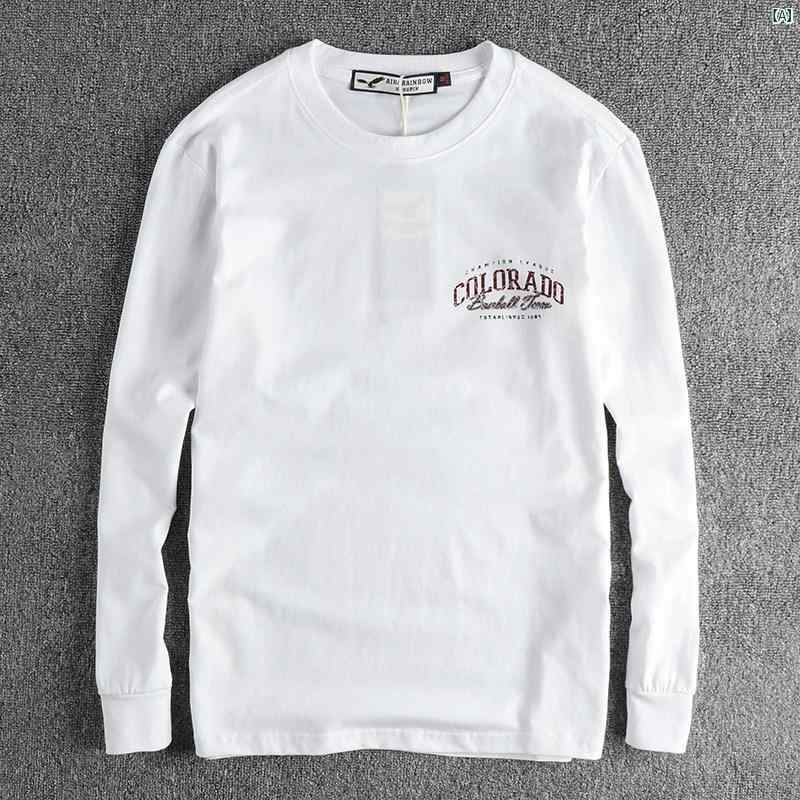メンズ　メンズファッション　ファッション　男性用　オシャレ シンプル アメリカン レトロ レター プリント 長袖 Tシャツ メンズ ウォッシュド オデル コットン 春秋 シャツ トップ