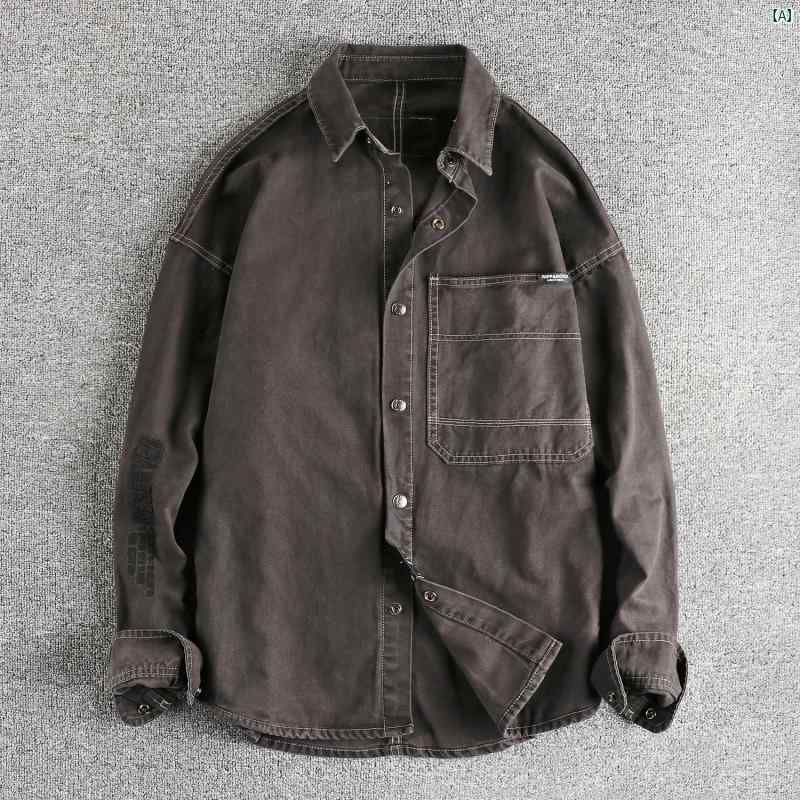 メンズ メンズファッション ファッション 男性用 オシャレ 袖 重厚 刺繍 文字 クール ウォッシュ 加工 ダメージ 施 メンズ ワークウェア 長袖 シャツ 秋 冬 カジュアル ジャケット