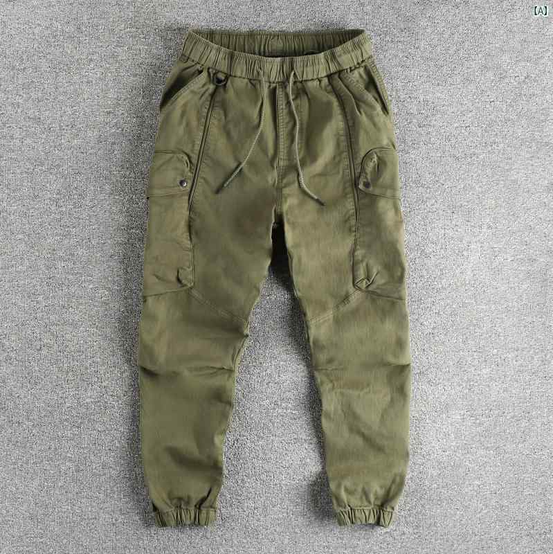 メンズ　メンズファッション　ファッション　男性用　オシャレ 秋　冬 シンプル レトロ カーキ ワークウェア カジュアル パンツ メンズ 三次元 ポケット レッグ ネクタイ ズボン